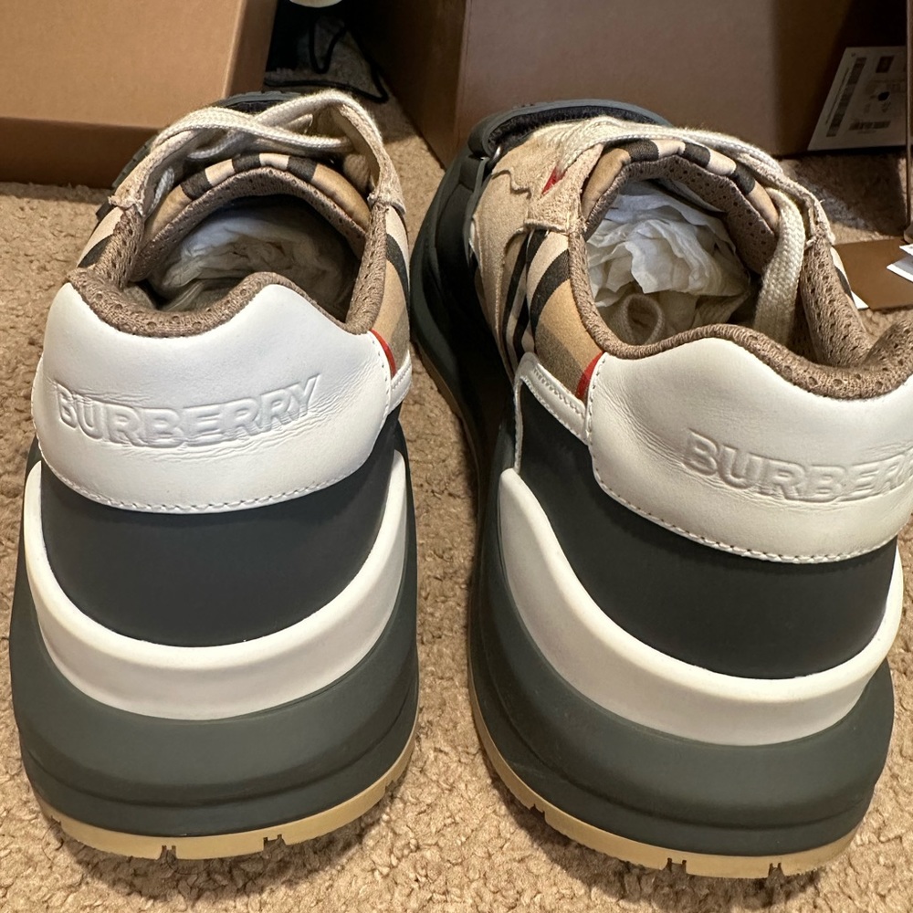 Burberry check, suede and leather sneakers - Picture 7 of 14